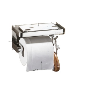 Porte-papier toilette mural moderne avec étagère et crochets, distributeur de papier toilette en acier inoxydable 304 pour salle de bain - Product Image 1