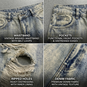 Shorts en jean déchirés pour hommes, style streetwear, coupe ample, délavé clair, pantalon décontracté d'été TKAN826 - Product Image 4