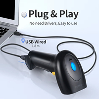 Escáner de código de barras láser USB 1D QR, lector de código QR de mano con transmisión al aire libre de 100 metros, producto en stock