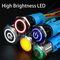 Aibeiken Interrupteurs à bouton-poussoir en métal LED éclairés 16 mm 19 mm 22 mm 12 volts, interrupteurs étanches avec logo personnalisé