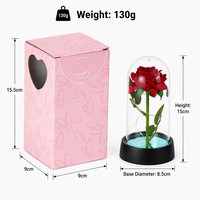 Rose éternelle artificielle réaliste sous cloche en verre avec lumières LED – Cadeau floral romantique pour la Saint-Valentin et la Fête des Mères
