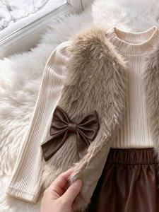 Nouvelle Collection 2026 : Ensemble 3 Pièces Tendance Fille Automne-Hiver – Gilet <span class=keywords><strong>Mao</strong></span> <span class=keywords><strong>Mao</strong></span>, Haut Tricoté Manches Longues et Jupe en Similicuir - Product Image 3
