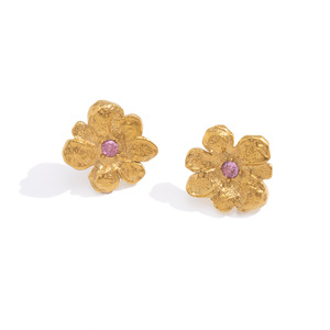 Floral <b>Titanium</b> Steel <b>Stud</b> Earrings With Purple Gem Bezel Setting For Women Gift Jewelry - Product Image 5