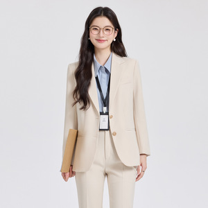 Women's Suit Set Apricot Color Solid Formal Wear Professional Interview Autumn Casual Suit Polyester Worsted - Product Image 2