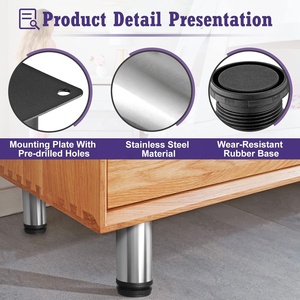 Chân đồ nội thất có thể điều chỉnh, Chân đồ nội thất có thể điều chỉnh bằng thép không gỉ với lớp hoàn thiện được chải cho ghế sofa, tủ, bàn làm việc, bàn - Product Image 4