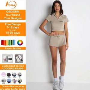 Aoyema di alta qualità nuova Polo da donna con mezza cerniera gonna con coulisse 2 pezzi Yoga palestra Fitness Tennis set di abbigliamento - Product Image 1