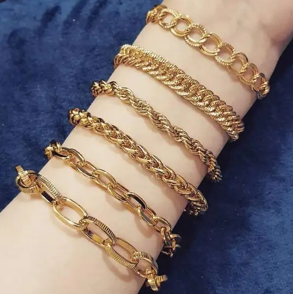 Popular stainless steel 18k gold plated chain bracelet Hip Hop jewelry design for men chain bracelet