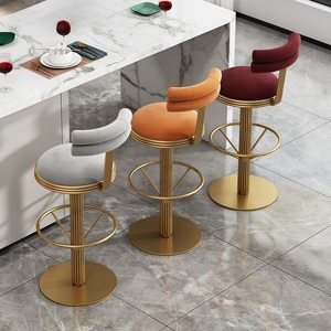 Tabouret de bar pivotant de style nordique, vintage, avec structure en acier inoxydable doré, pour <span class=keywords><strong>cuisine</strong></span> - Product Image 4