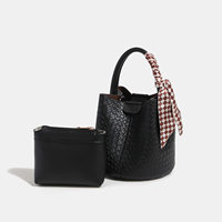 Tas Selempang Wanita Motif Anyaman dengan Gagang Syal Sutra Kotak-kotak, Tali Lepas Pasang, Tas Jinjing Kasual, Tas Selempang Bahu