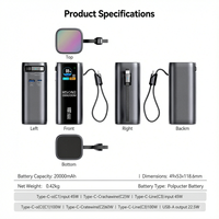 Batterie externe 20000 mAh à charge rapide 100W avec câble intégré de 70 cm, écran TFT, 4 ports PD QC AFC MH878A, avec fonction de pénétration par aiguille de 4 mm