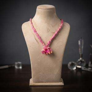 Sstringz <b>Pink</b> Floral <b>Braided</b> Beaded Fabric Necklace Knot Detail Handmade Classic Freshwater Pearl Copper Alloy Fashion Jewelry - Product Image 5