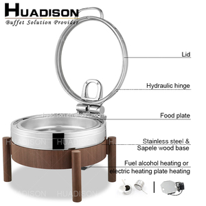 Huadison จานสแตนเลสไฟ<span class=keywords><strong>ฟ</strong></span>้าพร้อมฐาน Sapele จานสำหรับใส่<span class=keywords><strong>อาหาร</strong></span>อุปกรณ์จัดเลี้ยง<span class=keywords><strong>อาหาร</strong></span>โรงแรม - Product Image 2
