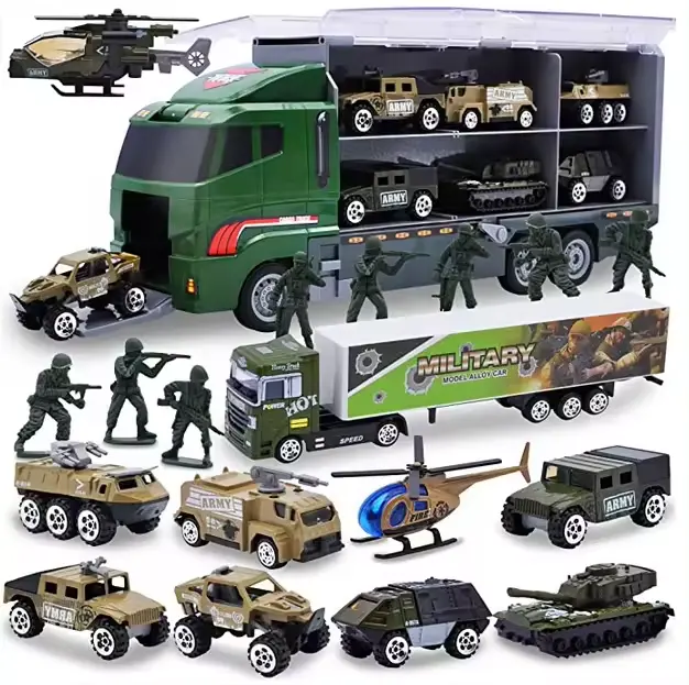 Toyhome Schlussverkauf Kinderspielzeug Polizeistations-Set Militärfahrzeug Mini-Kampfspielzeug Spielzeug gestanzte Auto-Träger-Lkw-Spielzeug