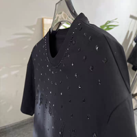T-shirt personnalisé pour homme avec strass en diamant, de haute qualité, imprimé lavé d'été, manches courtes, vintage, col rond ample