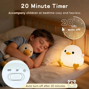 Duck Night Light Silicone Dimmable <b>Bedside</b> Lamp With Timer For Baby Nursery Warm <b>White</b> Led Light Tap Control USB Powered - Product Image 3