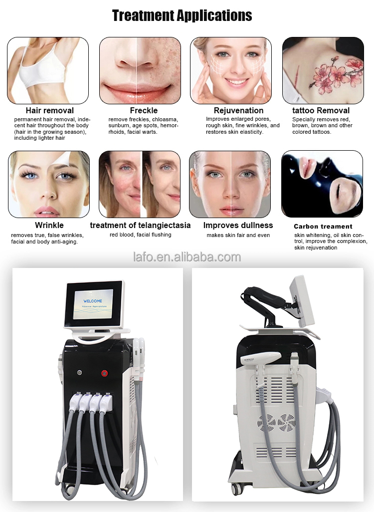LAFO 4 In 1 OPT + IPL+ Rf+ Nd YAG Permanent hair removal laser Tattoo Removal Skin Rejuvenation beauty machine 4 handles