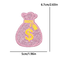 Nouvelle broderie thermocollante rose pailletée en forme de lettres, dés, monnaie et dollars pour la décoration de chapeaux et de textiles de maison