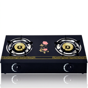 6mm Tempered Glass 2 Burner Gas <b>Cooktop</b> Electronic Ignition Knob Control Table Freestanding Cooker for Home Hotel Outdoor - Product Image 1
