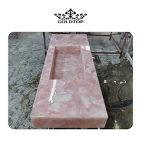 Pierre de quartz rose personnalisée, comptoir de salle de bain rétroéclairé en quartzite, pierre translucide, plan de toilette en quartz rose, lavabo