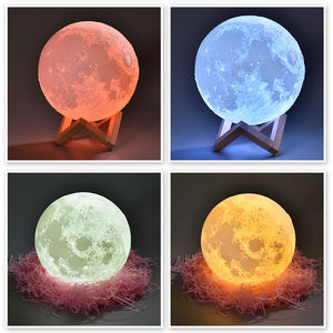 3D Moon <span class=keywords><strong>LED</strong></span> lampada da tavolo in legno luce notturna ricaricabile tocco remoto rubinetto USB lampada comoda legno Base illuminazione colorata - Product Image 5