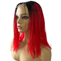 Perruque Dreadlock Synthétique Prête à Porter - Faite à la Machine, Locs Tressées à 3 Brins avec Dentelle Frontale pour Femmes, 12 Pouces Couleur Ombrée 1B/Rouge