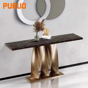 <span class=keywords><strong>Tavolo</strong></span> Consolle d'Ingresso PURUO in Acciaio Inox Dorato con Specchio e Piano in Marmo per Soggiorno e Corridoio - Product Image 3