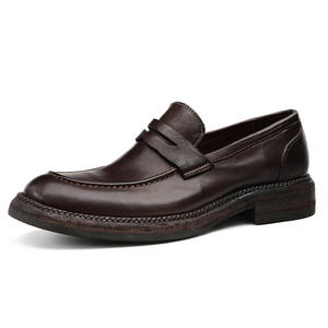 Genuine <b>Leather</b> Business Formal <b>Shoes</b> Breathable Round Toe Brogue Oxford <b>Shoes</b> For Work Commute - Product Image 3