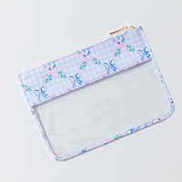 Keymay motif d'impression personnalisé nœud imprimé plat tapisserie sac de rangement maquillage cosmétique trousse de toilette Floral clair pochette à fermeture éclair