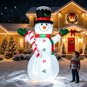 1.2-Meter Christmas <b>Inflatable</b> Snowman Cane Candy LED Luminous Air Model Outdoor Courtyard Holiday Decoration Ornament - Product Image 1