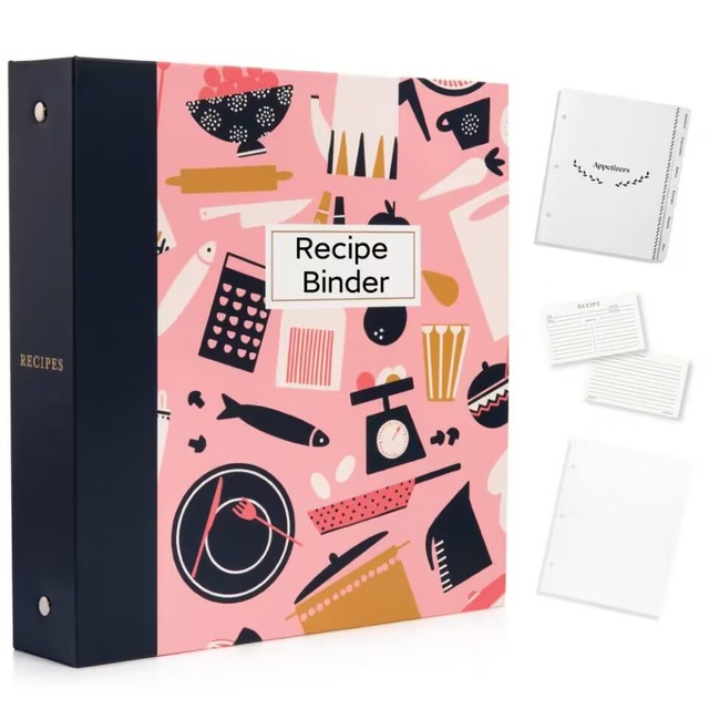 Recipe Organizer Set Hardcover 3 Ring Recipe Binder with 60 Floral Recipe Cards and 30 Plastic Sleeves