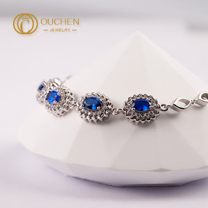 All'ingrosso 5A <span class=keywords><strong>braccialetto</strong></span> di nozze per le donne <span class=keywords><strong>braccialetto</strong></span> di pietra blu con zaffiro Cubic zirconi braccialetti incorniciati - Product Image 1