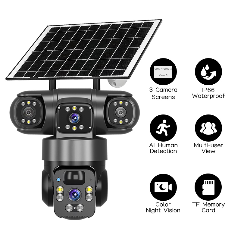 QL22 12MP 4G Solar Powered 3 Lens Camera with 360° Panoramic View and Auto Tracking for Outdoor Remote Security · image 4