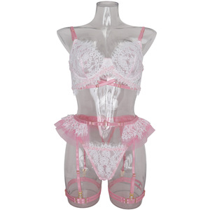 ZZYUP 6906HU Offre Spéciale de haute qualité blanc rose broderie florale Transparent Lingerie maille Joint évider Sexy ensemble de Lingerie esprit - Product Image 5