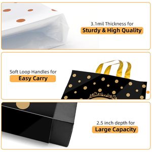 Thank You Bags <b>Plastic</b> Shopping Boutique Bags 12x15 Medium With Handles Black White Dot Pattern 100 Pack - Product Image 5