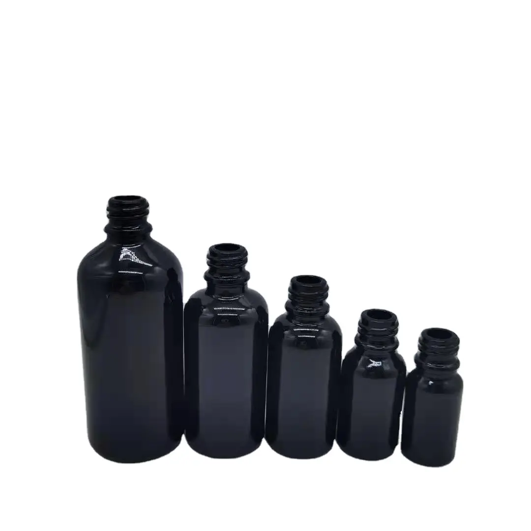 Botella de aceite esencial de cristal, embalaje cosmético negro, más popular, 10ml, 20ml, 30ml, 50ml, 100ml