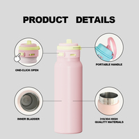 Botella de Agua Aislada de 24 oz, Acero Inoxidable 304, Color Macaron, Tapa Abatible, para la Escuela, Senderismo Diario, Adultos, Botella de Vacío
