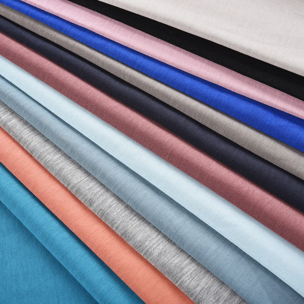 Nuevo estilo camiseta tejido suave Material 47% fibra reciclada 22% poliéster 31% tela de algodón para camiseta