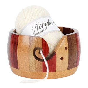 Wooden Yarn Bowl Round With Holes For Knitting And Crochet Tools Storage - Product Image 3