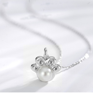 Hot-Selling Wholesale S925 Sterling <b>Silver</b> Round Freshwater Pearl Cat's Paw <b>Necklace</b> – Fashionable Women's Jewelry - Product Image 3