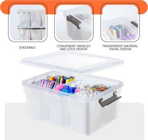 Plastic Rectangle Storage <b>Bins</b> with 6 Detachable Inserts Eco-Friendly Clear <b>Lids</b> Multipurpose Stackable Organizing - Product Image 6