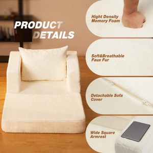 Sofá Cama Plegable 3 en 1 para Sala de Estar, Dormitorio u Oficina, con un Solo Asiento, de Espuma, con Almohada, Apto para Perros - Product Image 5