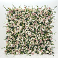 GNW Mur floral artificiel personnalisé 5D avec feuilles vertes et roses blanches, idéal pour la décoration de scènes de mariage et de fêtes - Vente chaude
