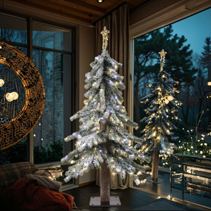 <span class=keywords><strong>Sapin</strong></span> artificiel floqué de type pin alpin avec tronc en bois véritable et lumières LED bicolores pour la décoration de la maison, du bureau ou des fêtes, plusieurs tailles disponibles - Product Image 3