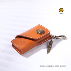 2023 nueva moda logotipo personalizado hecho a mano cuero genuino funda para llave llavero Casual marrón llavero tarjetero billetera - Product Image 4