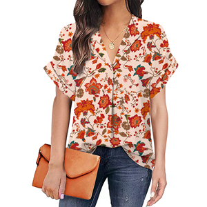 Camicetta da lavoro estiva da donna stile caldo con scollo a V manica corta con risvolto tinta unita blusa personalizzata in taglie forti stile Casual - Product Image 4