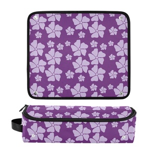 Étui portable pour fer à friser et lisseur, résistant à la chaleur, organiseur de rangement pour outils capillaires, motif fleur hawaïenne violette, sac de voyage pour outils capillaires - Product Image 3