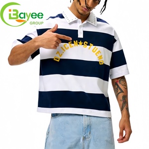 T-shirt <span class=keywords><strong>Polo</strong></span> da Uomo Personalizzata in Cotone con Bottoni, Colletto a Risvolto, Taglio Corto e Righe, Stile Streetwear - Product Image 1