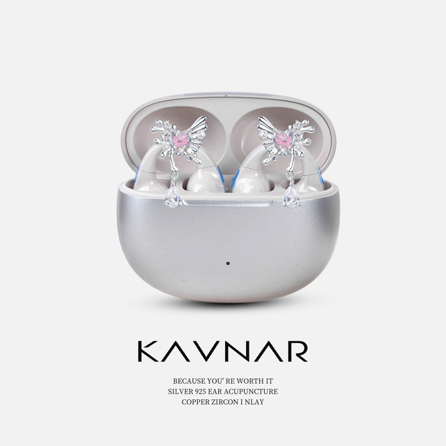 KAVNAR Women's Bulk Earbud Clips Butterfly Heart CZ Rhodium Plated Brass Detachable Anti-Lost Charms