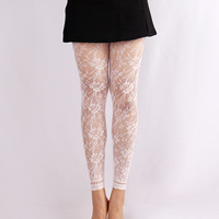 Pantalon en résille fine en nylon 9/10 avec motif floral jacquard, collants sexy ajourés