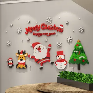새로운 크리스마스 장식 벽 방수 자기 접착제 크리스마스 3D 아크릴 스티커